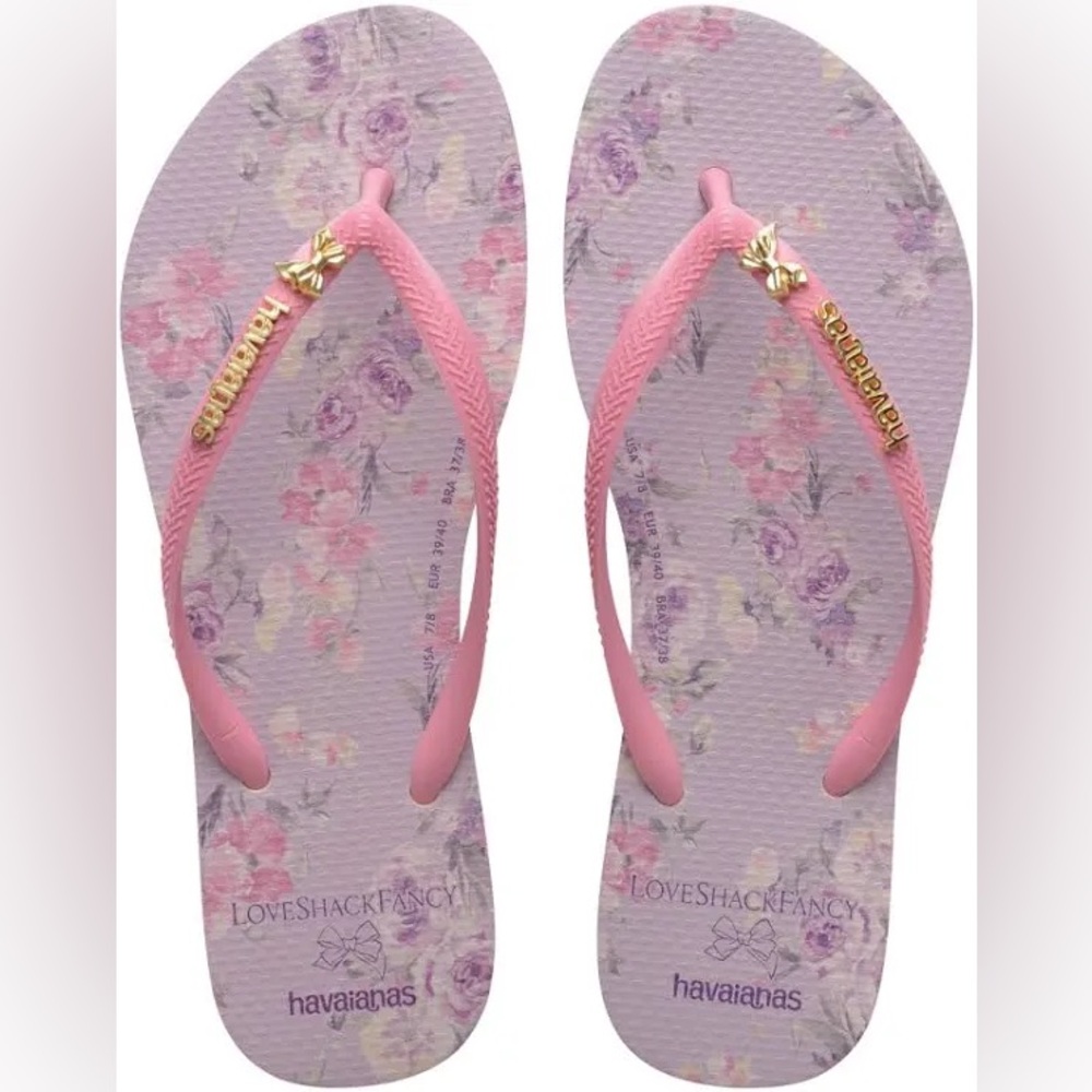 NWT LoveShackFancy x Havaianas Purple Floral Flip Flops - Size 7/8
